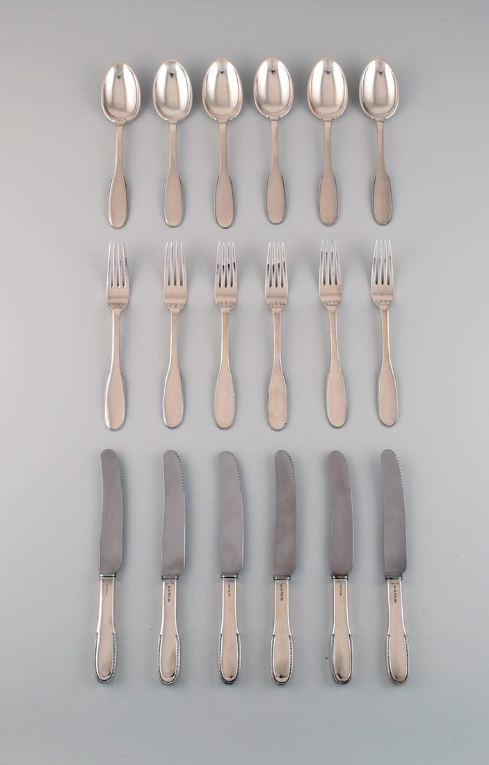 Evald Nielsen number 14 dinner service in hammered silver (830) for six people. 1920s. (1 of 5)