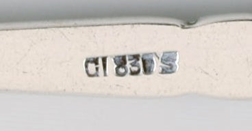 Three rare Georg Jensen Bell silver cold meat forks (830S). Dated 1904-1908. - 5