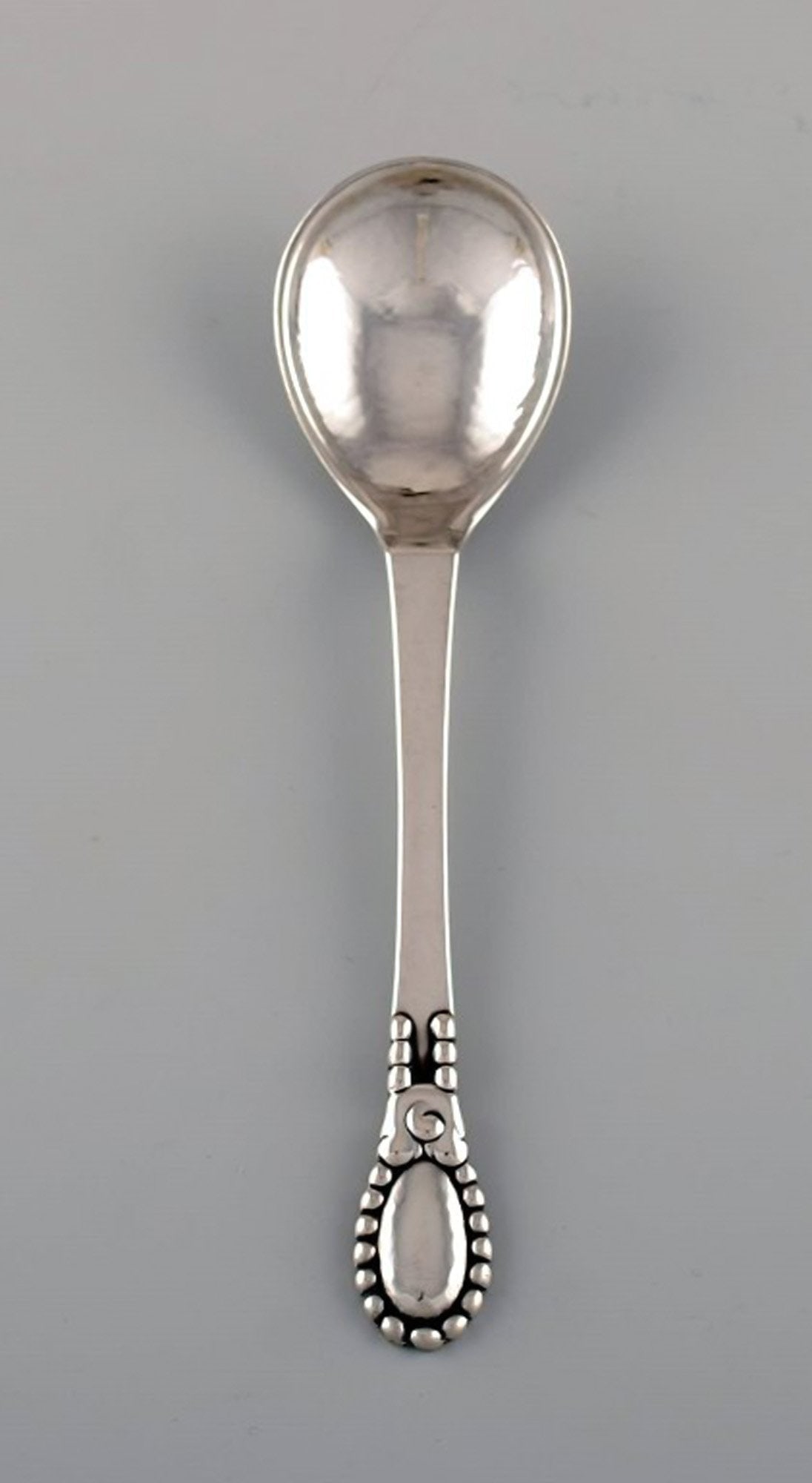 Evald Nielsen number 13 jam spoon in hammered silver (830). Dated 1924. (1 of 4)