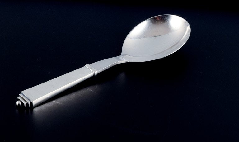 Georg Jensen Pyramid, salad spoon in sterling silver and stainless steel. - 3