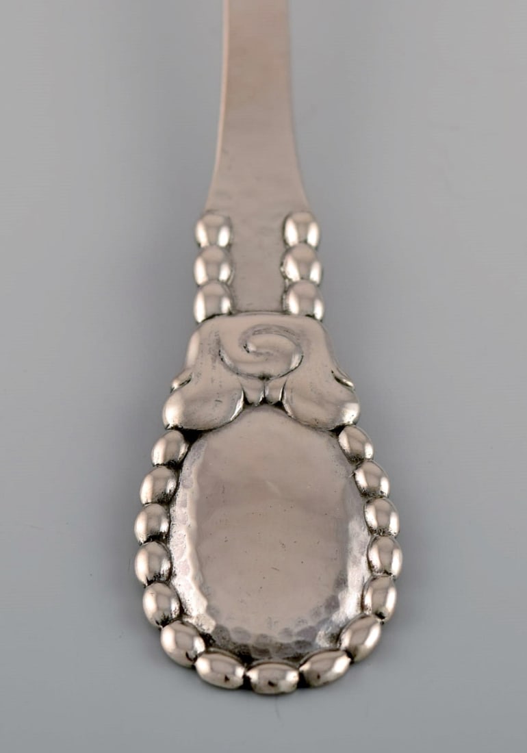 Evald Nielsen number 13 large tablespoon in hammered silver (830). 1920's. Six pieces in stock. - 3