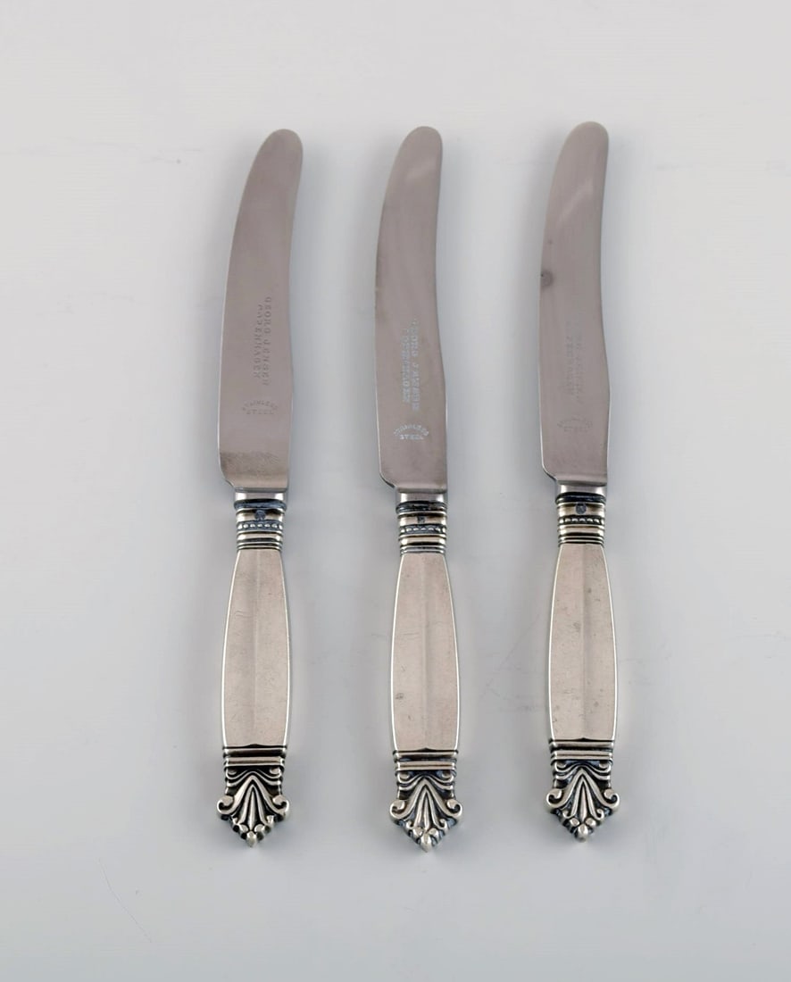 Three Georg Jensen Acanthus fruit knives in sterling silver and stainless steel. (1 of 4)