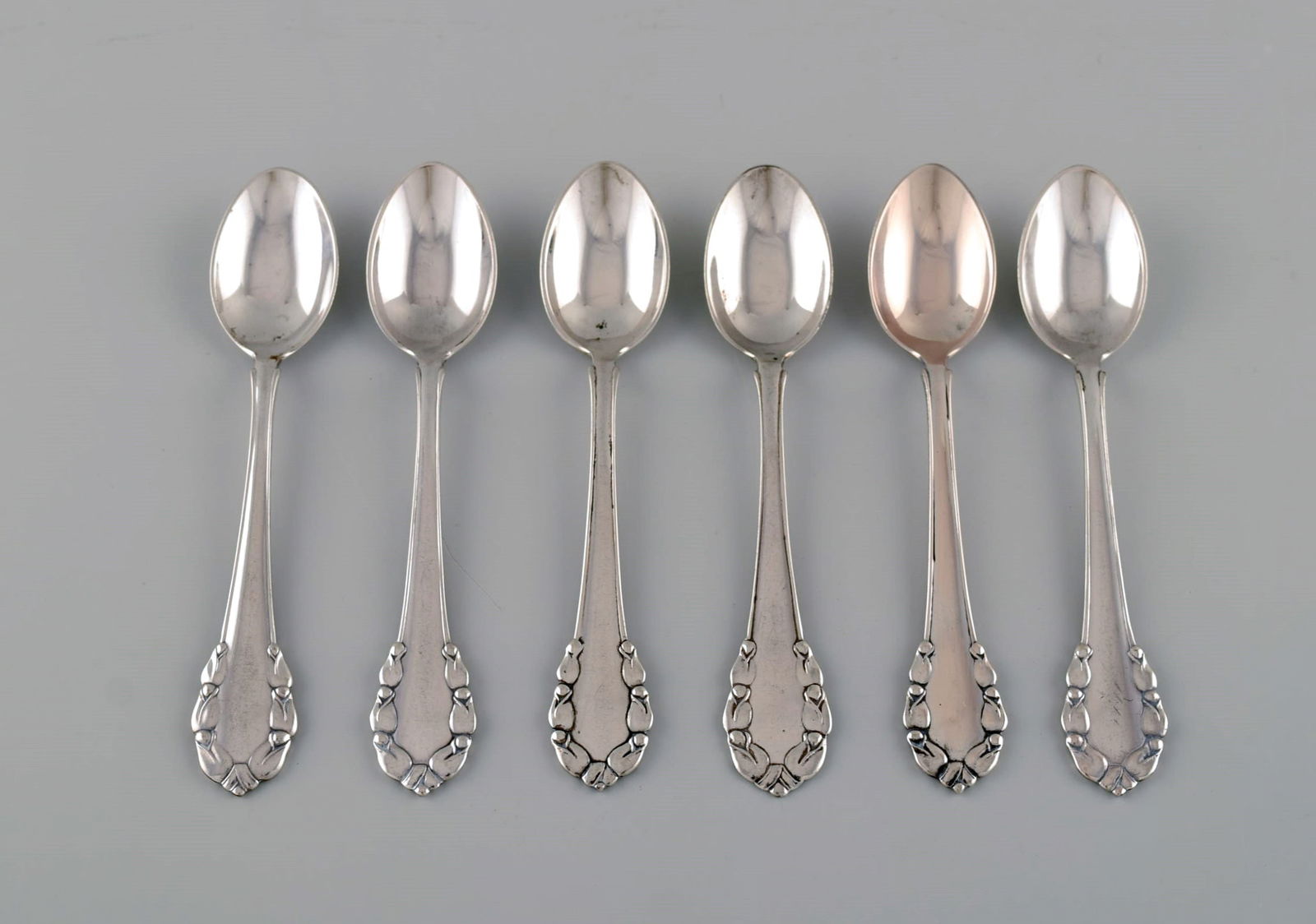 Six early Georg Jensen Lily of the Valley teaspoons in silver (830). Dated 1915-1930. (1 of 4)