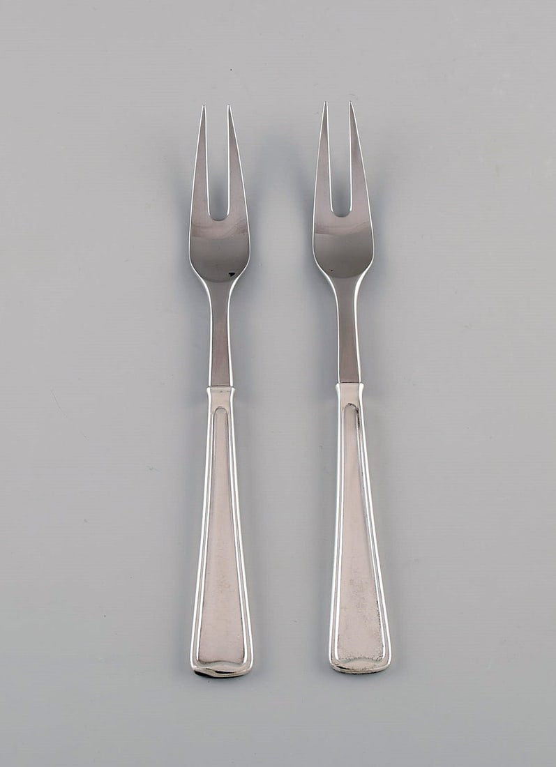 Rare Georg Jensen Koppel cutlery. Two roast forks in sterling silver and stainless steel. (1 of 4)