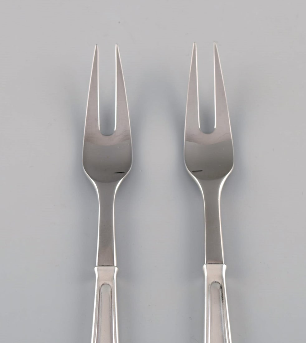 Rare Georg Jensen Koppel cutlery. Two roast forks in sterling silver and stainless steel. - 2