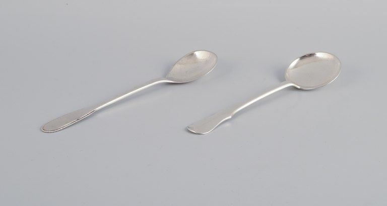 Evald Nielsen, Danish silversmith, two hammered sugar spoons in Danish 830 silver. One spoon model (1 of 7)