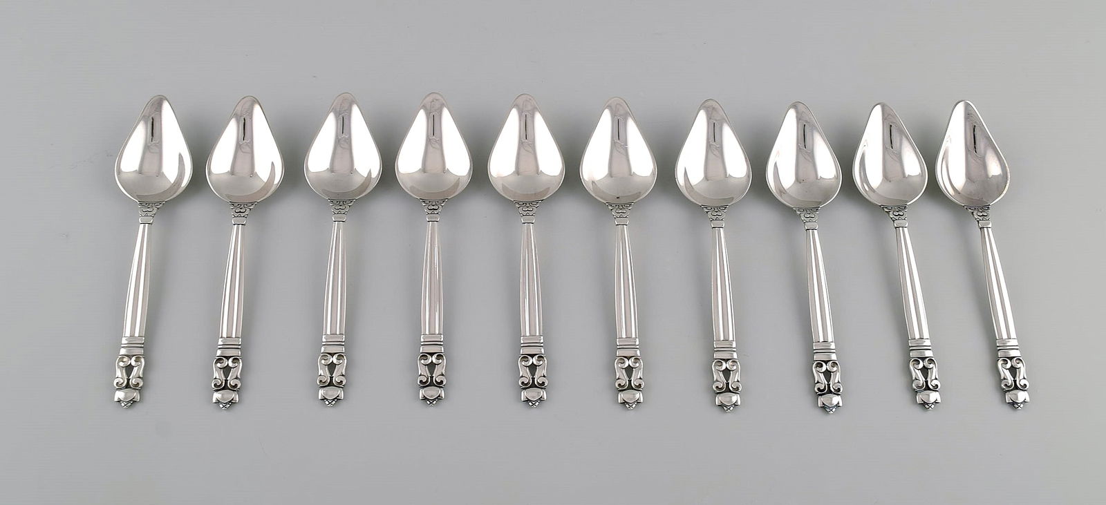 10 Georg Jensen Acorn grapefruit spoons in sterling silver. (1 of 5)