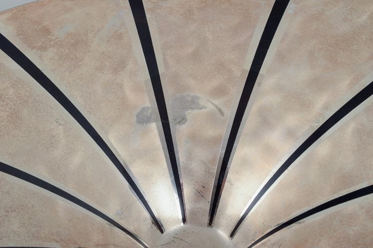 WMF, Germany. Large art deco Ikora bowl in plated silver inlaid with brass. - 5