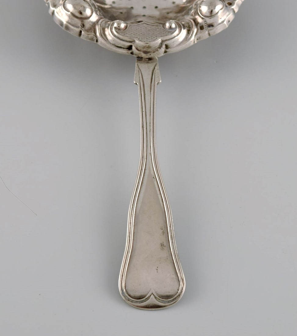European silversmith. Antique silver tea strainer. Dated 1855 - 3