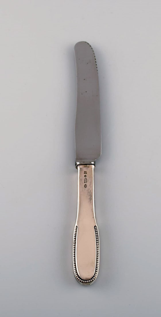 Evald Nielsen number 14 dinner knife in hammered silver (830) and stainless steel. 1920s. Two pcs in (1 of 4)
