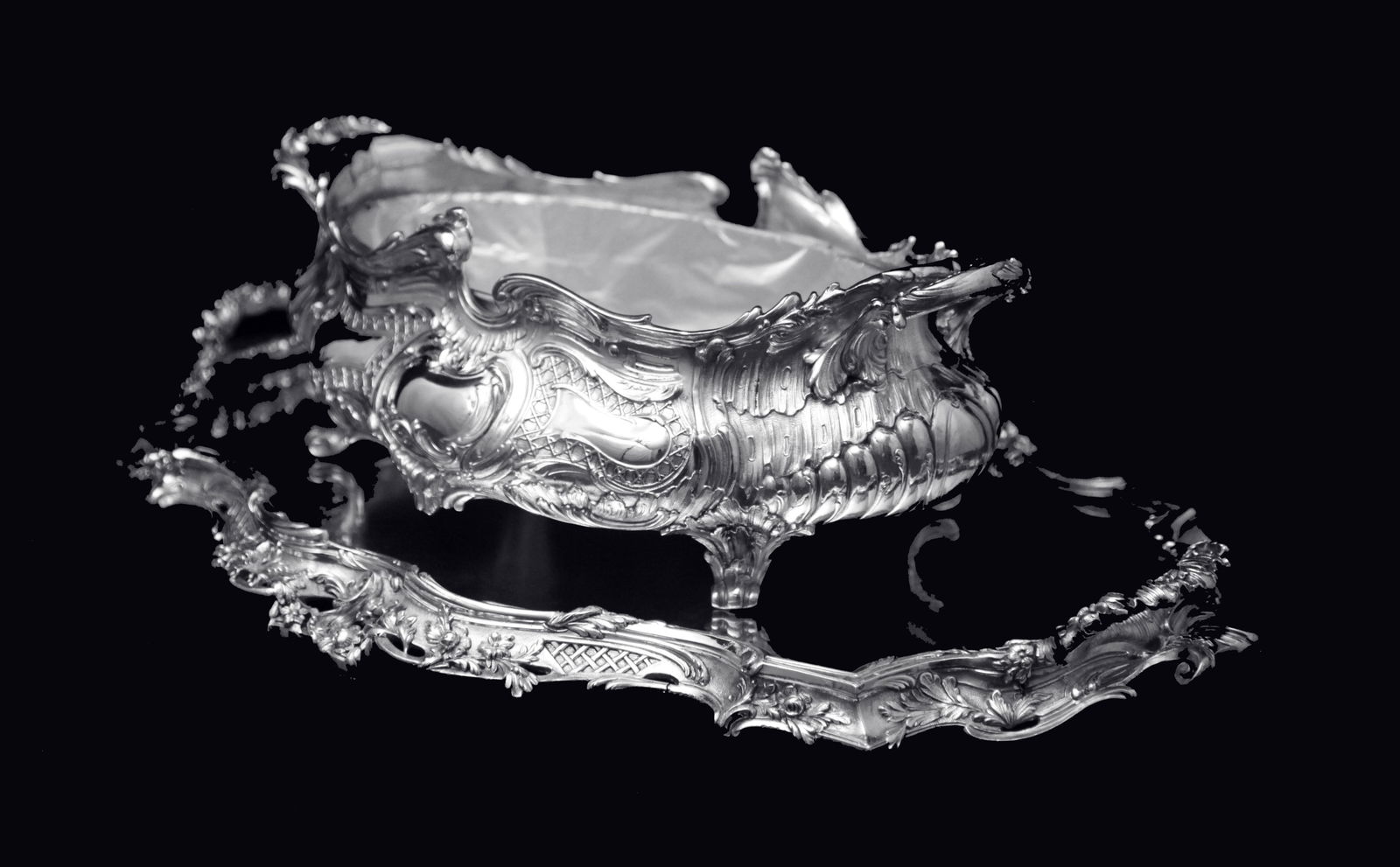 French: 2pc. Antique 19th Century Silver Plate Table Centerpiece, Excellent Condition, Rocaille - 2