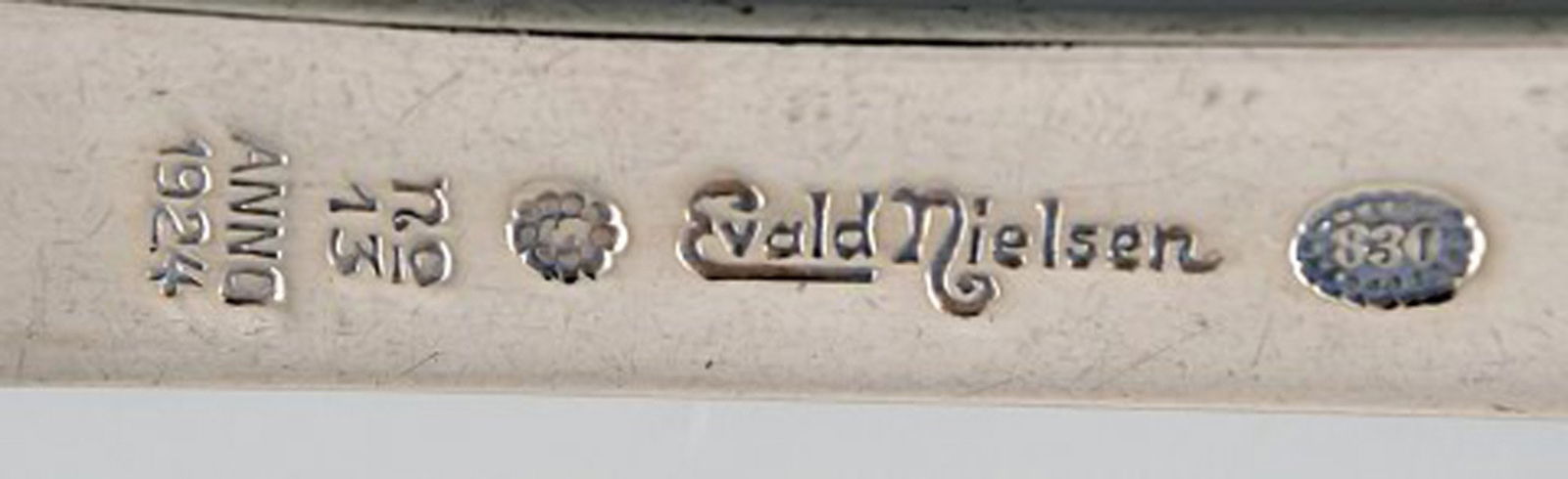 Evald Nielsen number 13 large tablespoon in hammered silver (830). Dated 1924. - 4