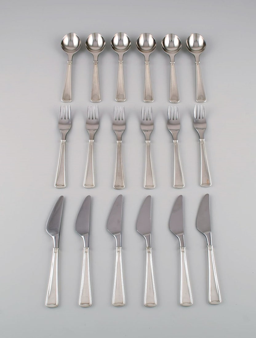 Rare Georg Jensen Koppel cutlery. Lunch service in sterling silver for six people.: Title:Rare Georg Jensen Koppel cutlery. Lunch service in sterling silver for six people. Description:Rare Georg Jensen Koppel cutlery. Lunch service in sterling silver for six people. Consisting of si