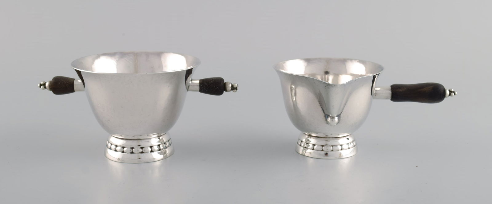 Early Georg Jensen sugar / cream set in sterling silver with handles in ebony. Dated 1915-1930. (1 of 9)