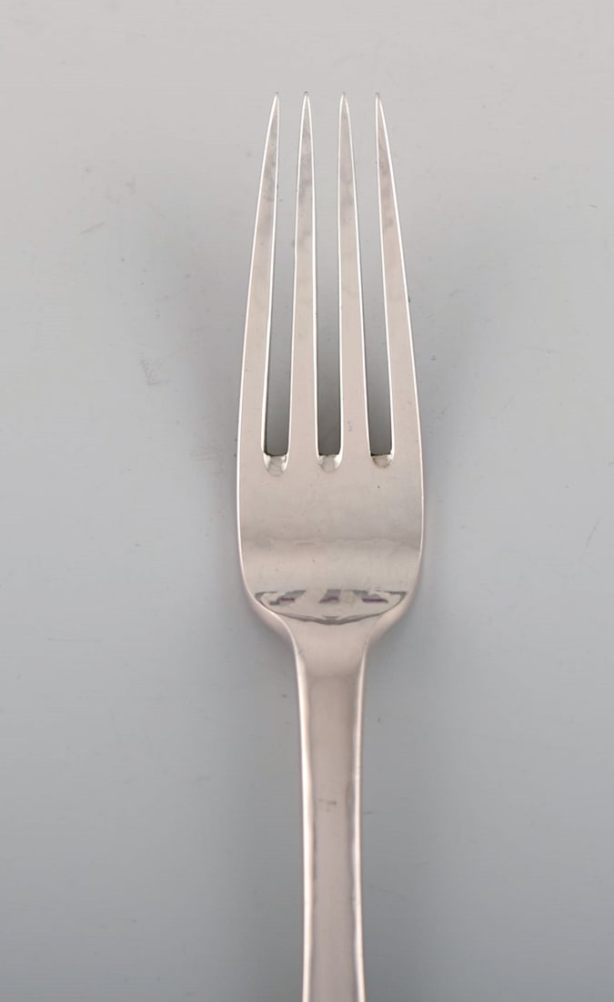 Evald Nielsen number 14 lunch fork in hammered silver (830). 1920s. 13 pcs in stock. - 2