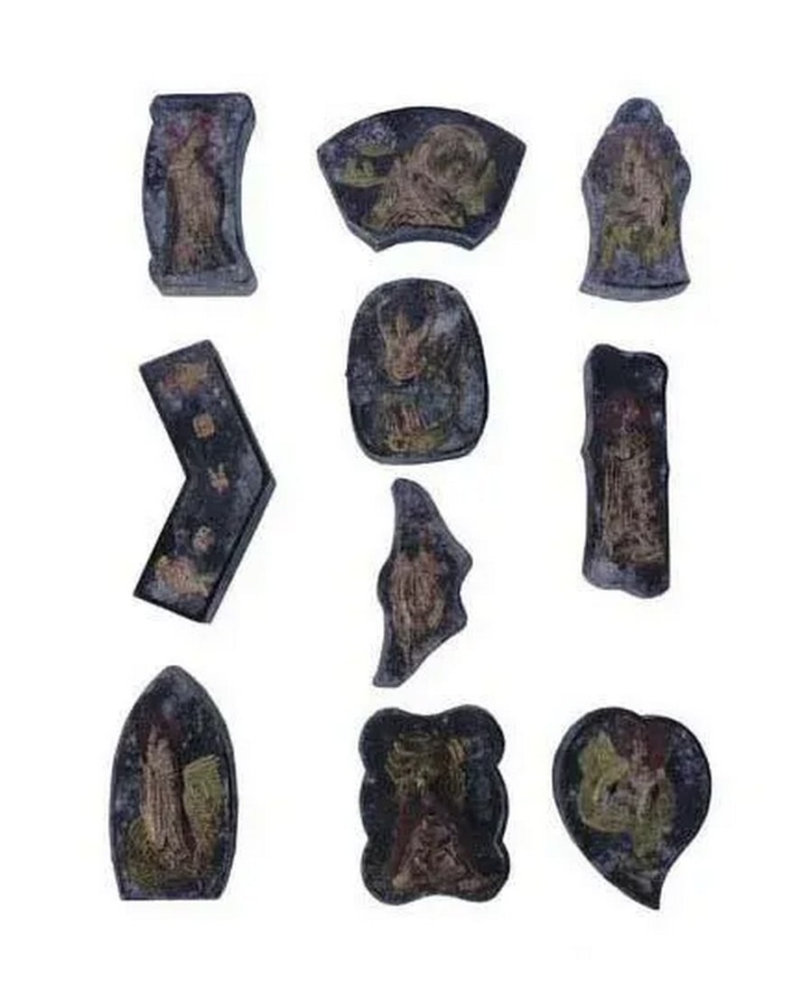 Chinese Calligraphic Ink Stone & Deity Statue Set
