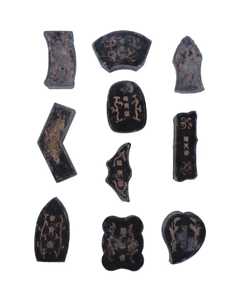 Chinese Calligraphic Ink Stone & Deity Statue Set - 2