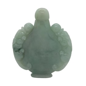 Jade Snuff Bottle With Pair of Foo Dog Chasing Lucky Ball