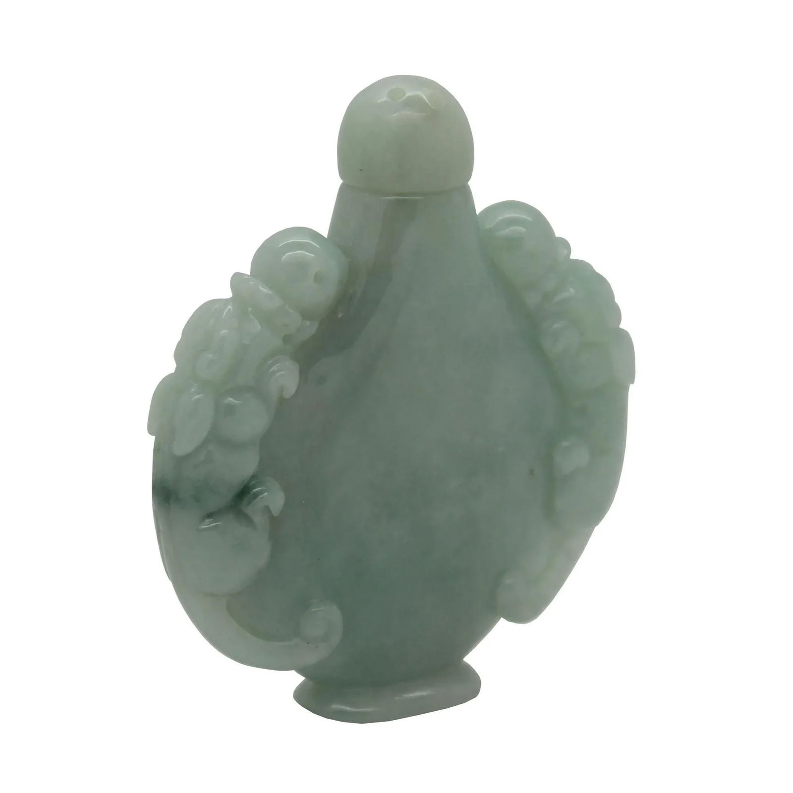 Jade Snuff Bottle With Pair of Foo Dog Chasing Lucky Ball - 2