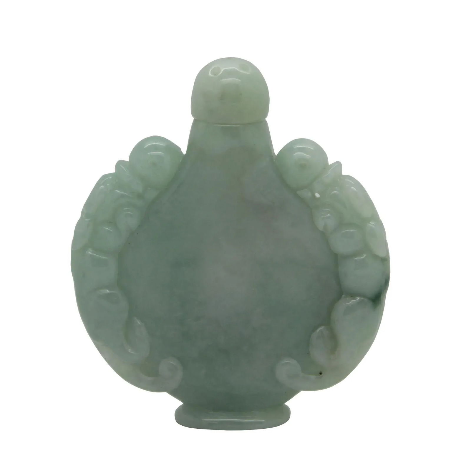 Jade Snuff Bottle With Pair of Foo Dog Chasing Lucky Ball - 3