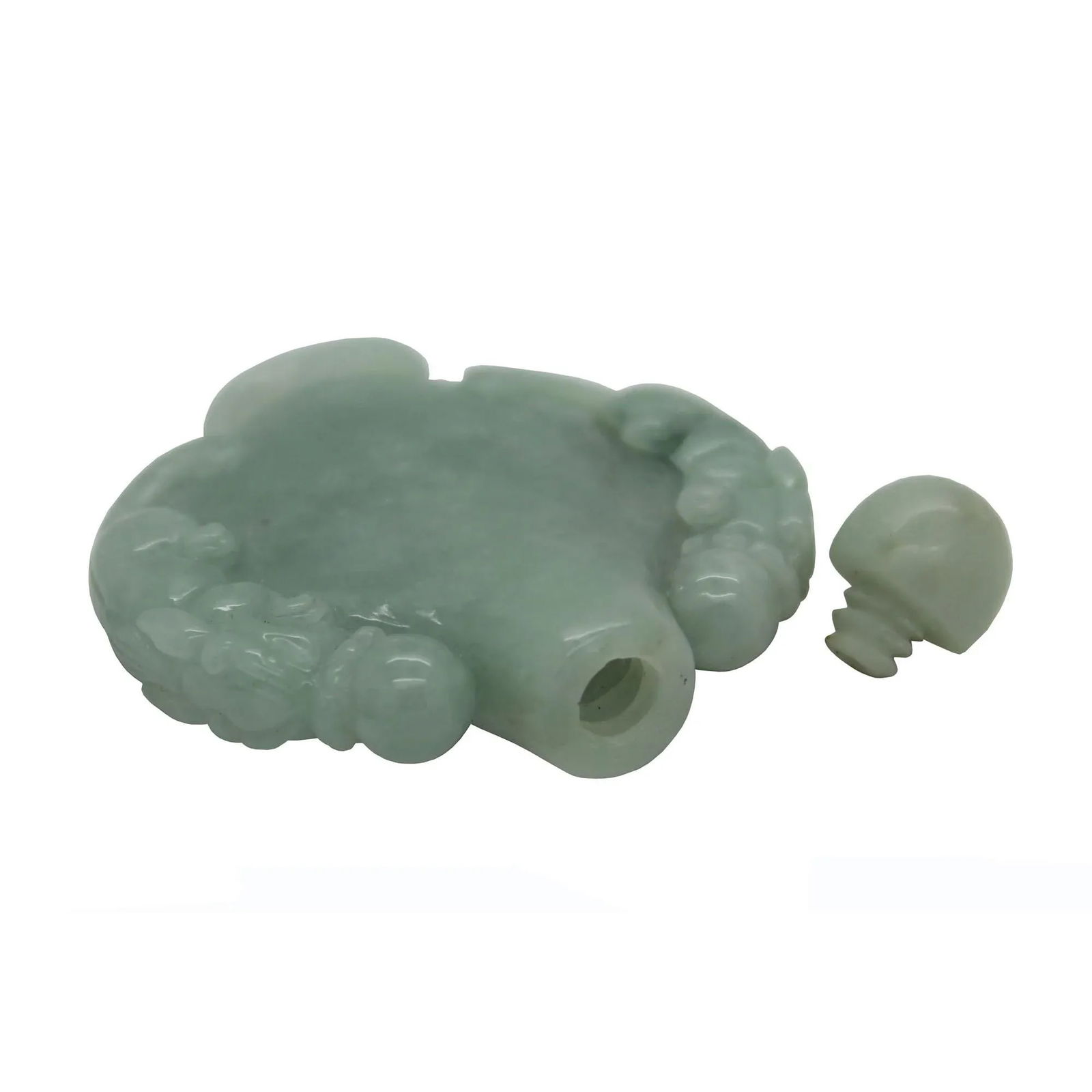 Jade Snuff Bottle With Pair of Foo Dog Chasing Lucky Ball - 4