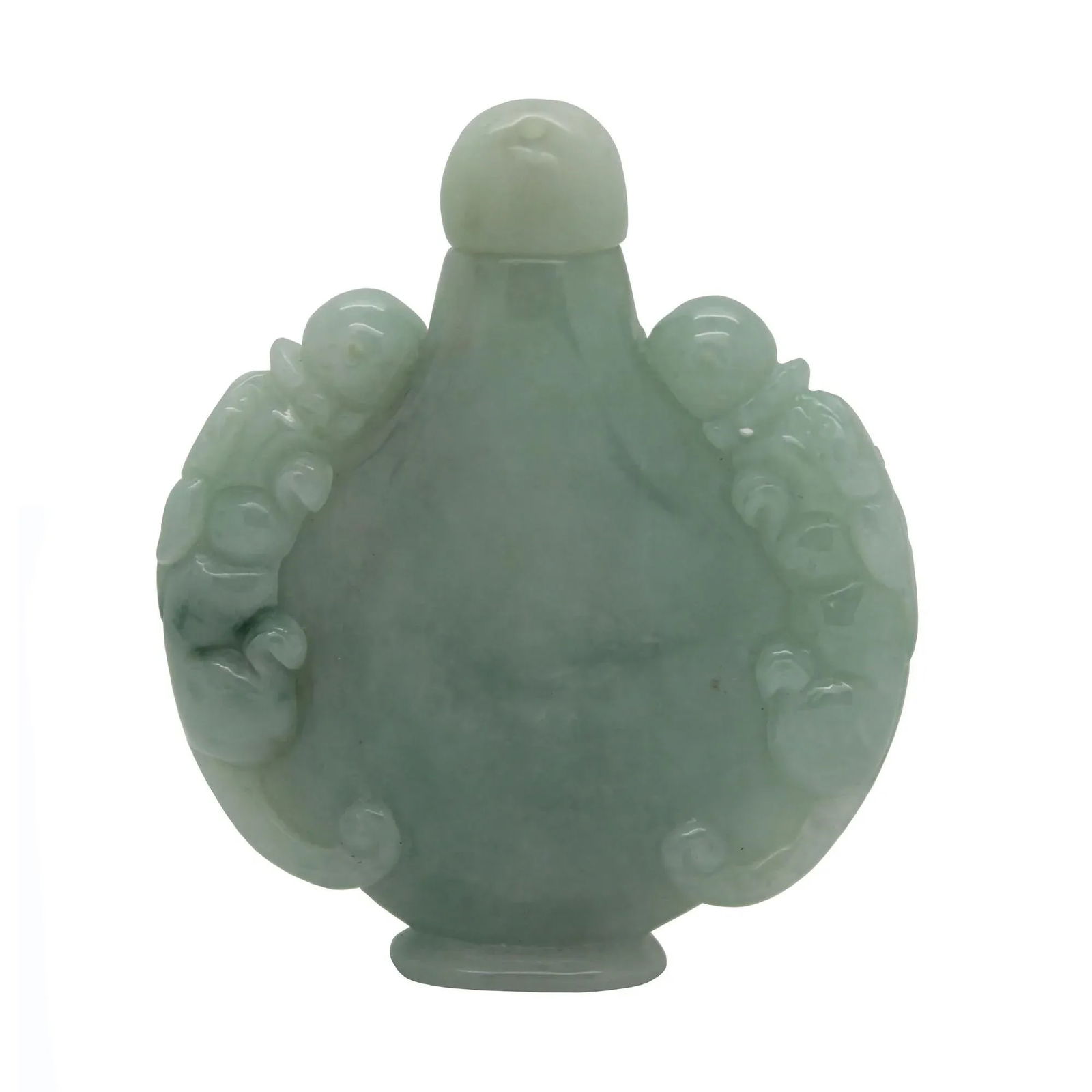 Jade Snuff Bottle With Pair of Foo Dog Chasing Lucky Ball - 6