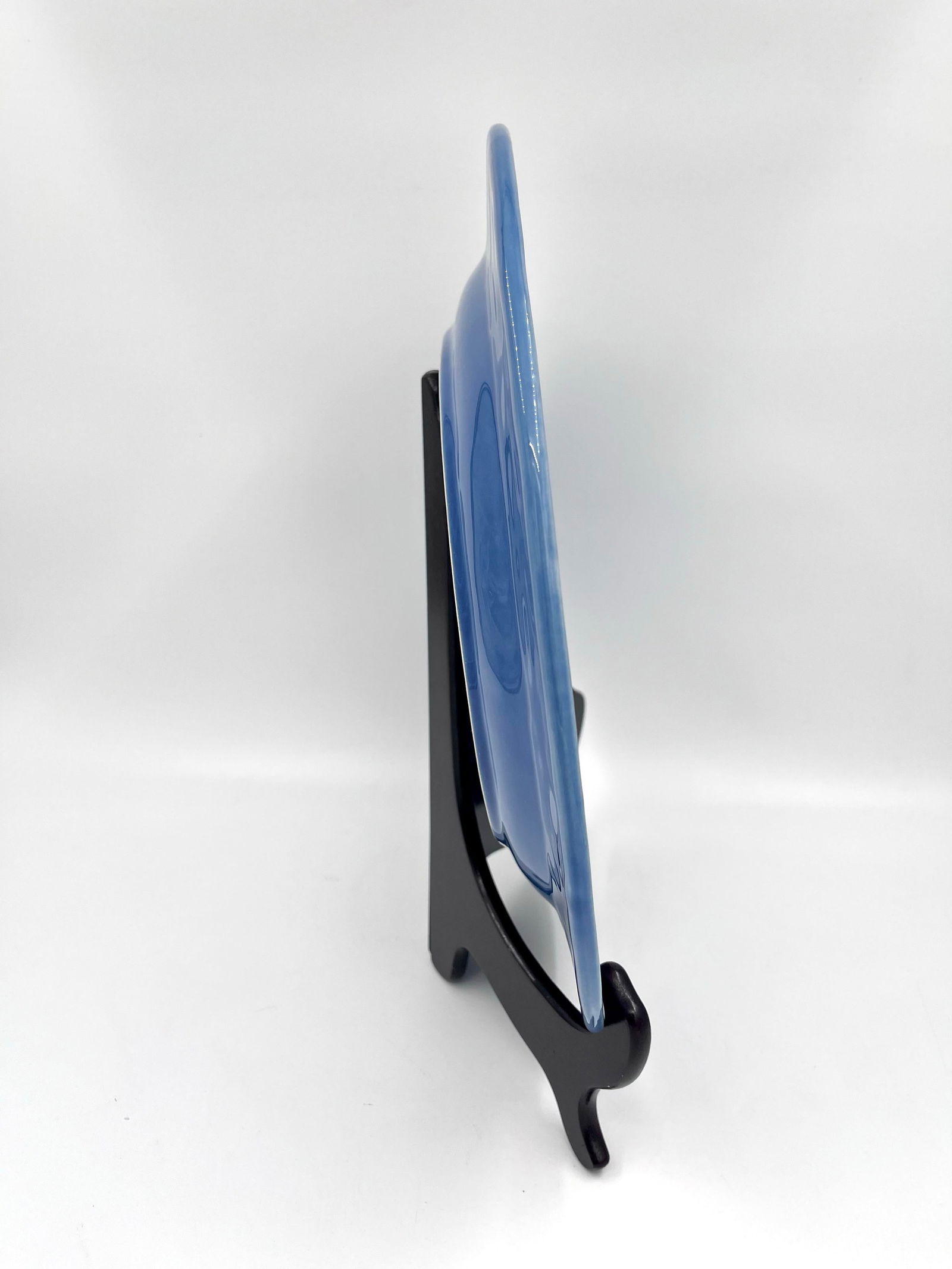 Vintage Blue Bordallo Pinheiro Majolica Style Blue Oval Serving Platter With Embossed Olive Branch D - 7