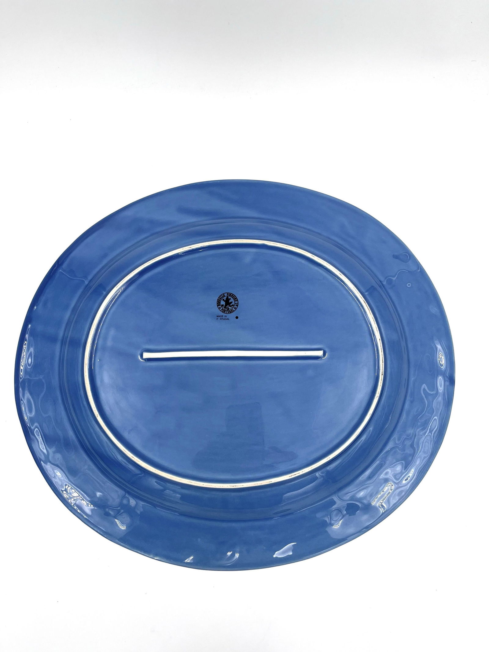 Vintage Blue Bordallo Pinheiro Majolica Style Blue Oval Serving Platter With Embossed Olive Branch D - 8
