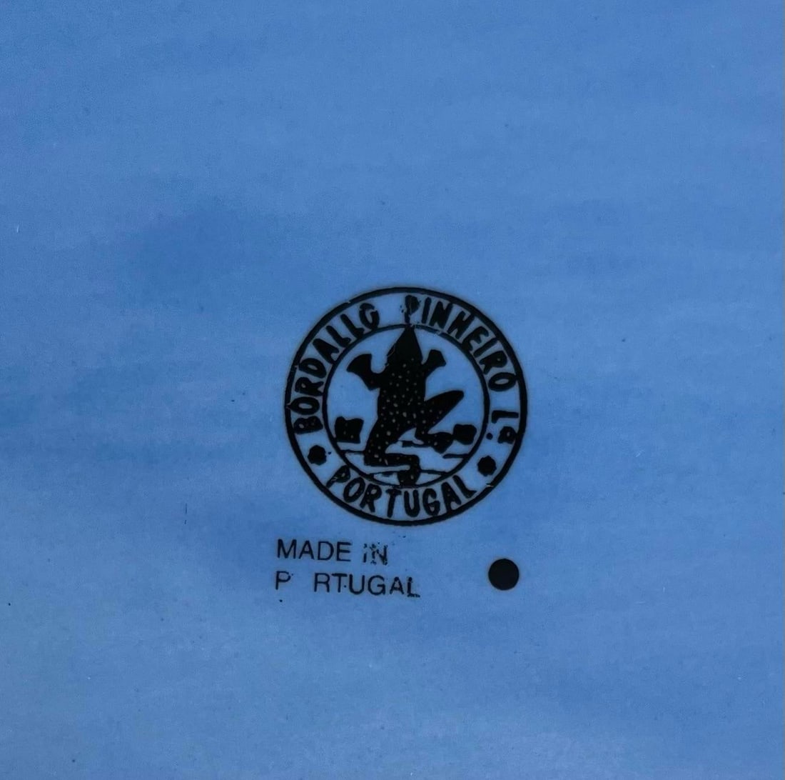 Vintage Blue Bordallo Pinheiro Majolica Style Blue Oval Serving Platter With Embossed Olive Branch D - 9