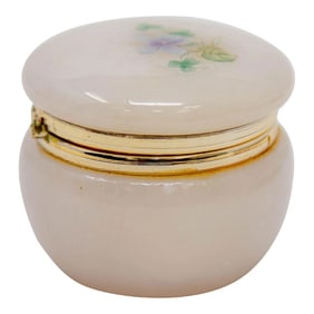 Vintage Italian Pink and Gold Alabaster Round Pill Box 1970