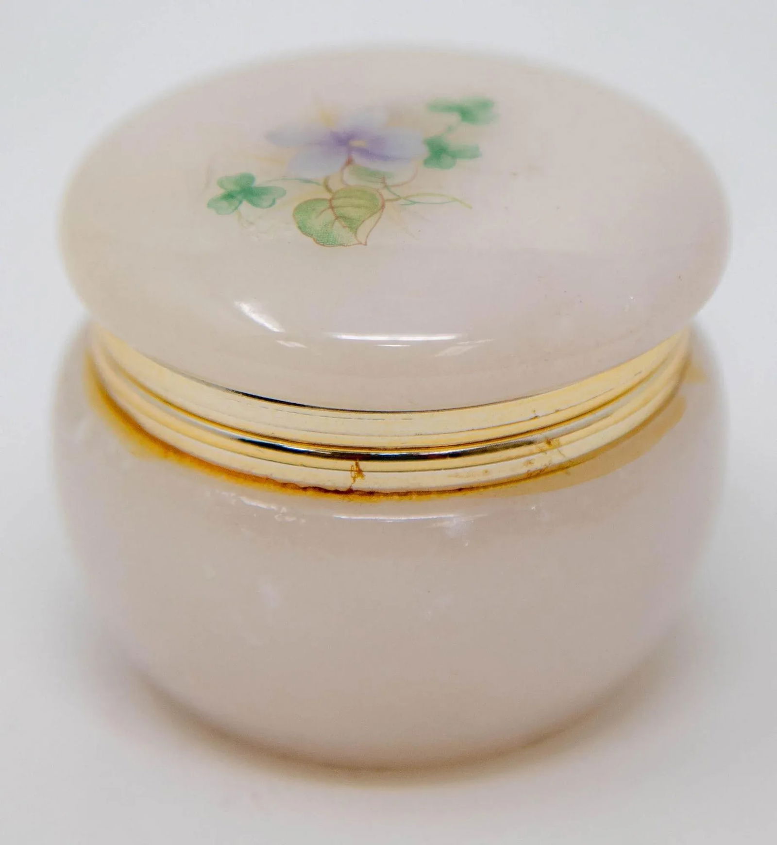 Vintage Italian Pink and Gold Alabaster Round Pill Box 1970 - 3