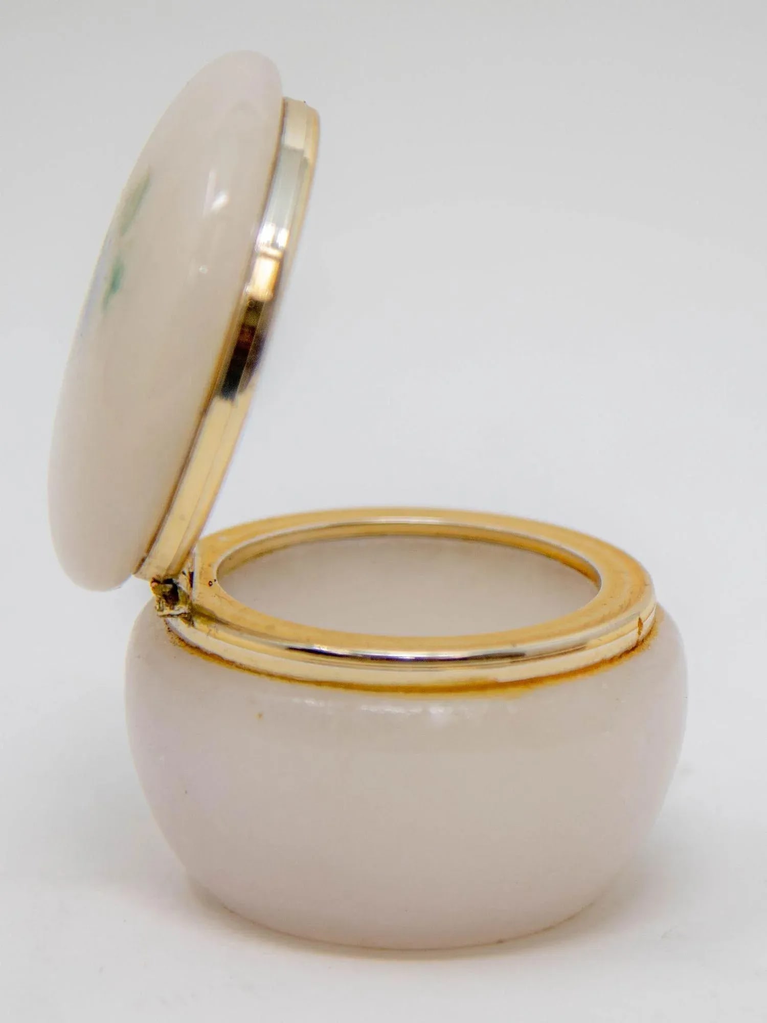 Vintage Italian Pink and Gold Alabaster Round Pill Box 1970 - 5