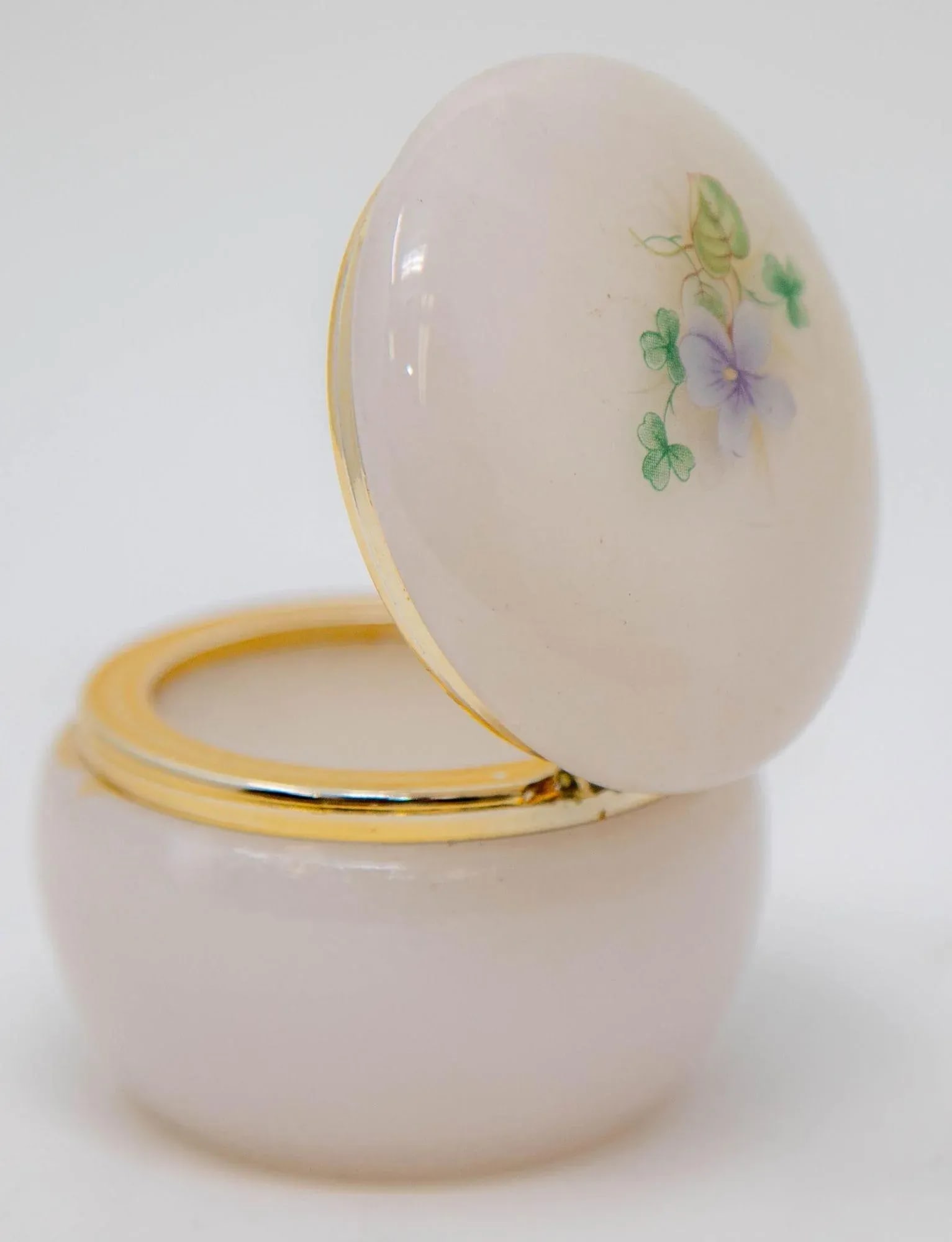 Vintage Italian Pink and Gold Alabaster Round Pill Box 1970 - 7