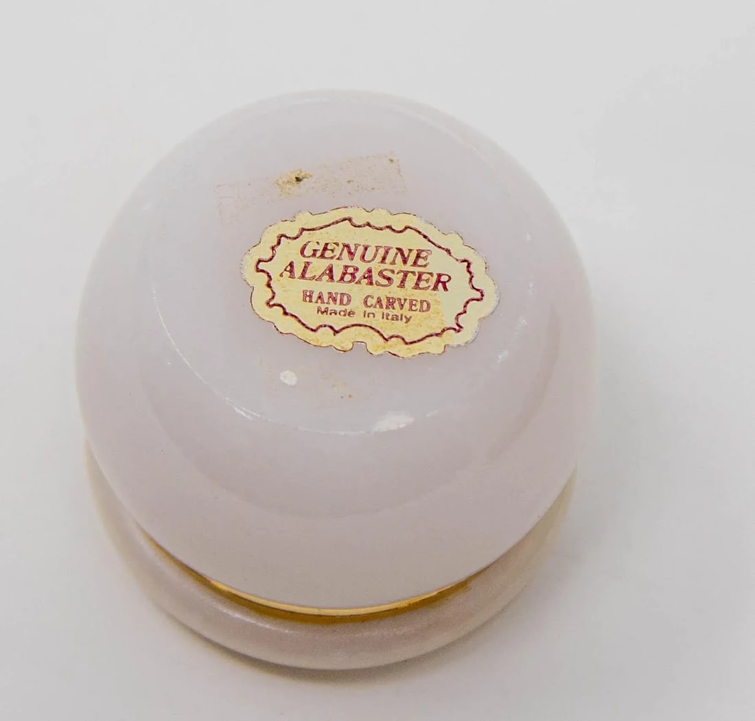 Vintage Italian Pink and Gold Alabaster Round Pill Box 1970 - 8