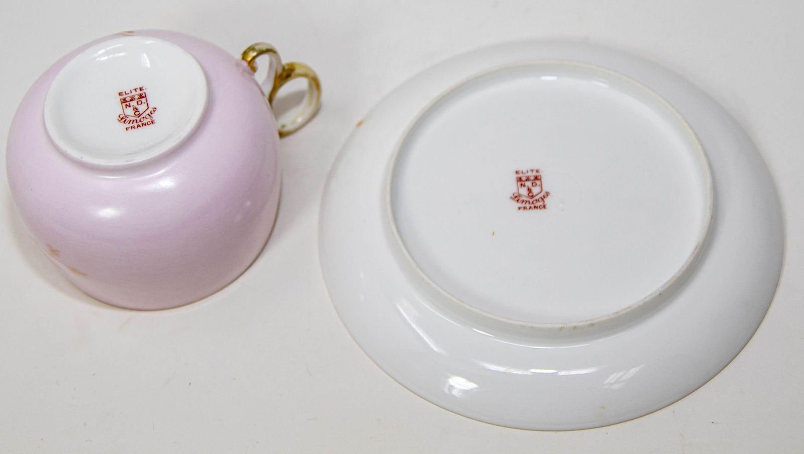 Limoges Elite France Hand Painted Pink Floral Tea Cup Saucer Fine China 1930 - 11
