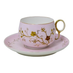 Limoges Elite France Hand Painted Pink Floral Tea Cup Saucer Fine China 1930
