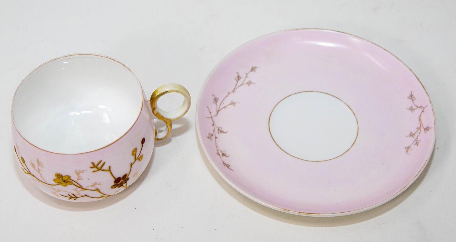 Limoges Elite France Hand Painted Pink Floral Tea Cup Saucer Fine China 1930 - 5