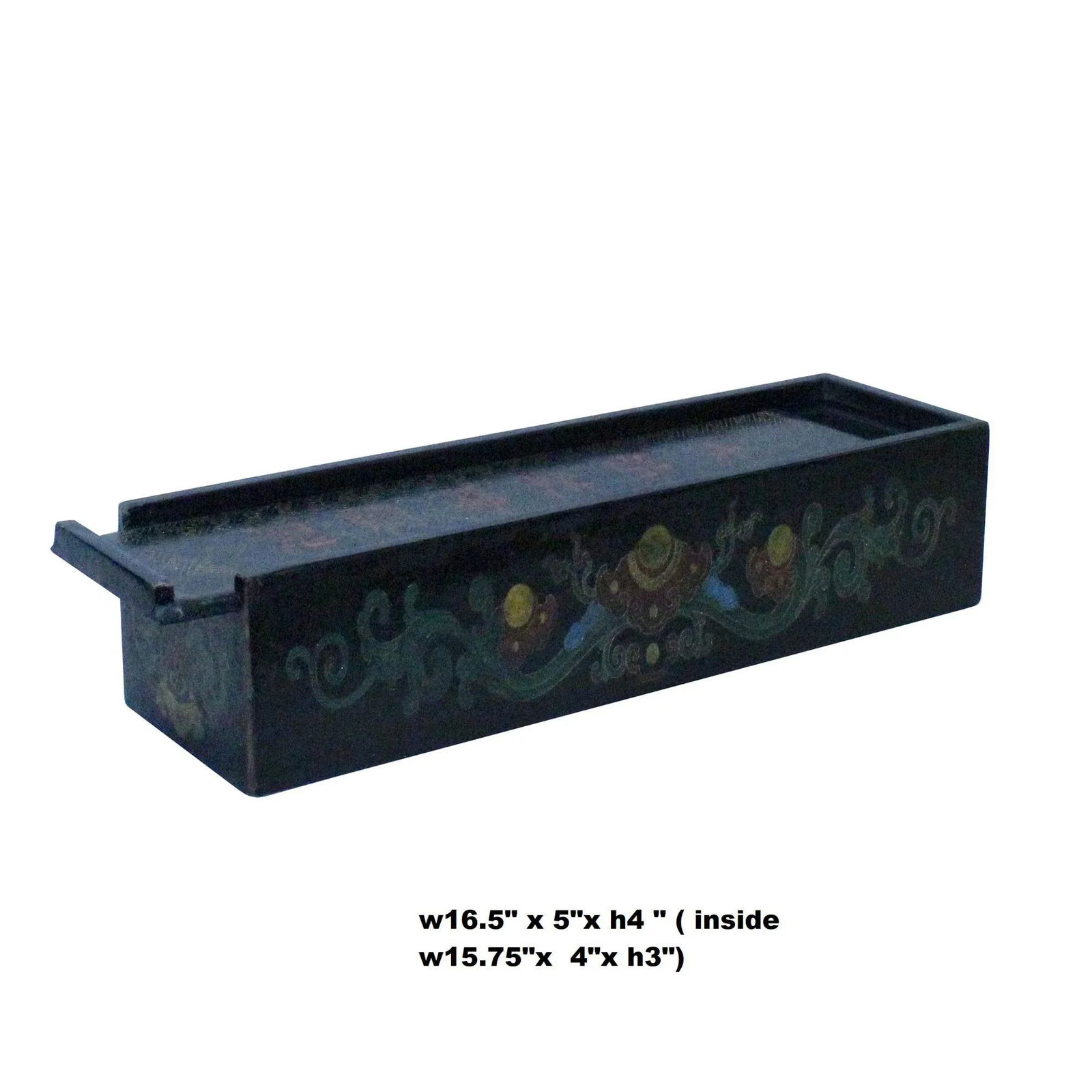 Chinese Distressed Black Lacquer Chinoiserie Long Rectangular Treasure Box - 6