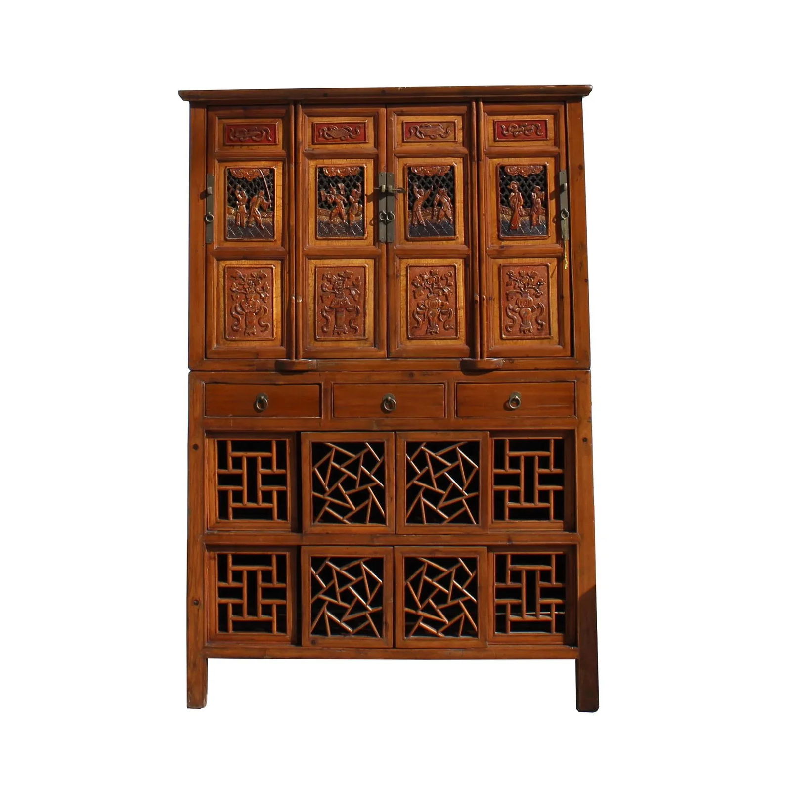 Chinese Brown Open Panel Relief Carving Storage Stack Cabinet - 7