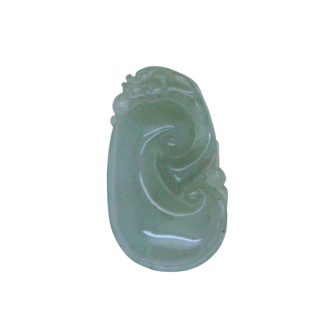 Carved Natural Jade Dragon Flying on Luyi Ocean Wave Pendant: This beautiful jade pendant is carved from natural untreated jade, the motif of this pendant is a carved dragon figure flying on a luyi ocean wave. Dragon is the symbol of power and wealth, in old