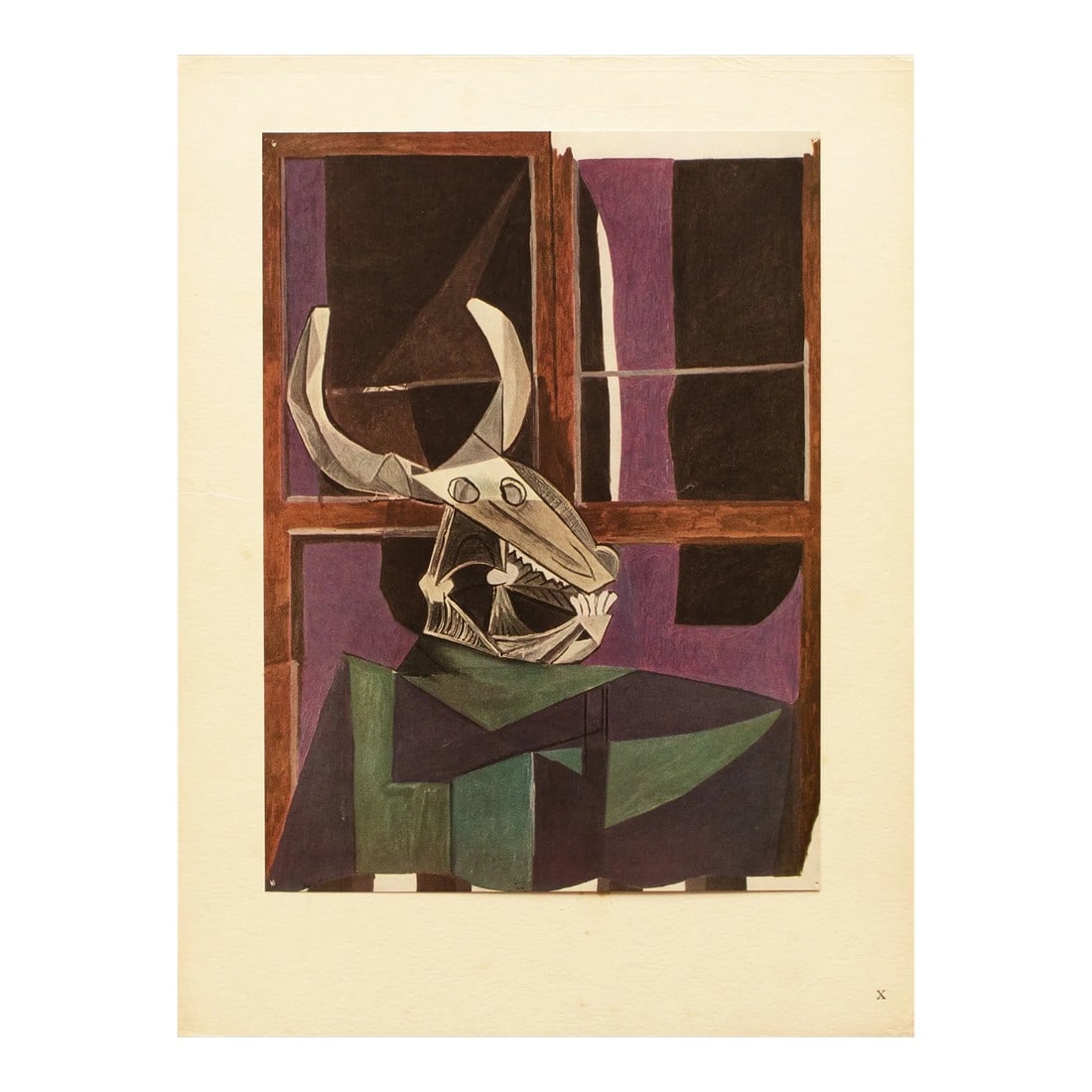 1943 After Pablo Picasso, "Nature Morte", First Edition Period Offset Lithograph: An excellent First Edition offset lithograph, full-color print, of painting Nature Morte (Still Life, 1942) by Pablo Picasso, also known as "Nature Morte au Crane de Boeuf" (Still life with Skull of