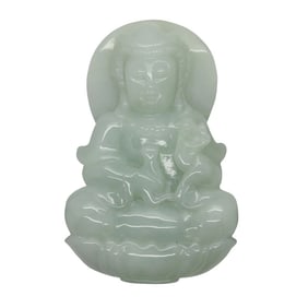 Light Green Sitting Jade Kwan Yin - Bodhisattva - Goddess of Mercy Jade Pendant