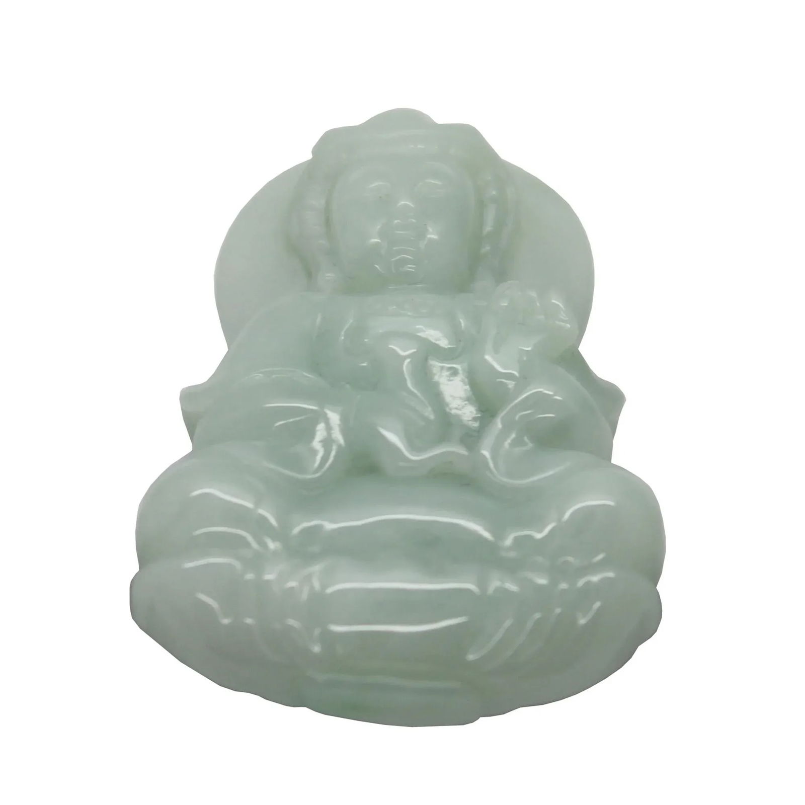 Light Green Sitting Jade Kwan Yin - Bodhisattva - Goddess of Mercy Jade Pendant - 2