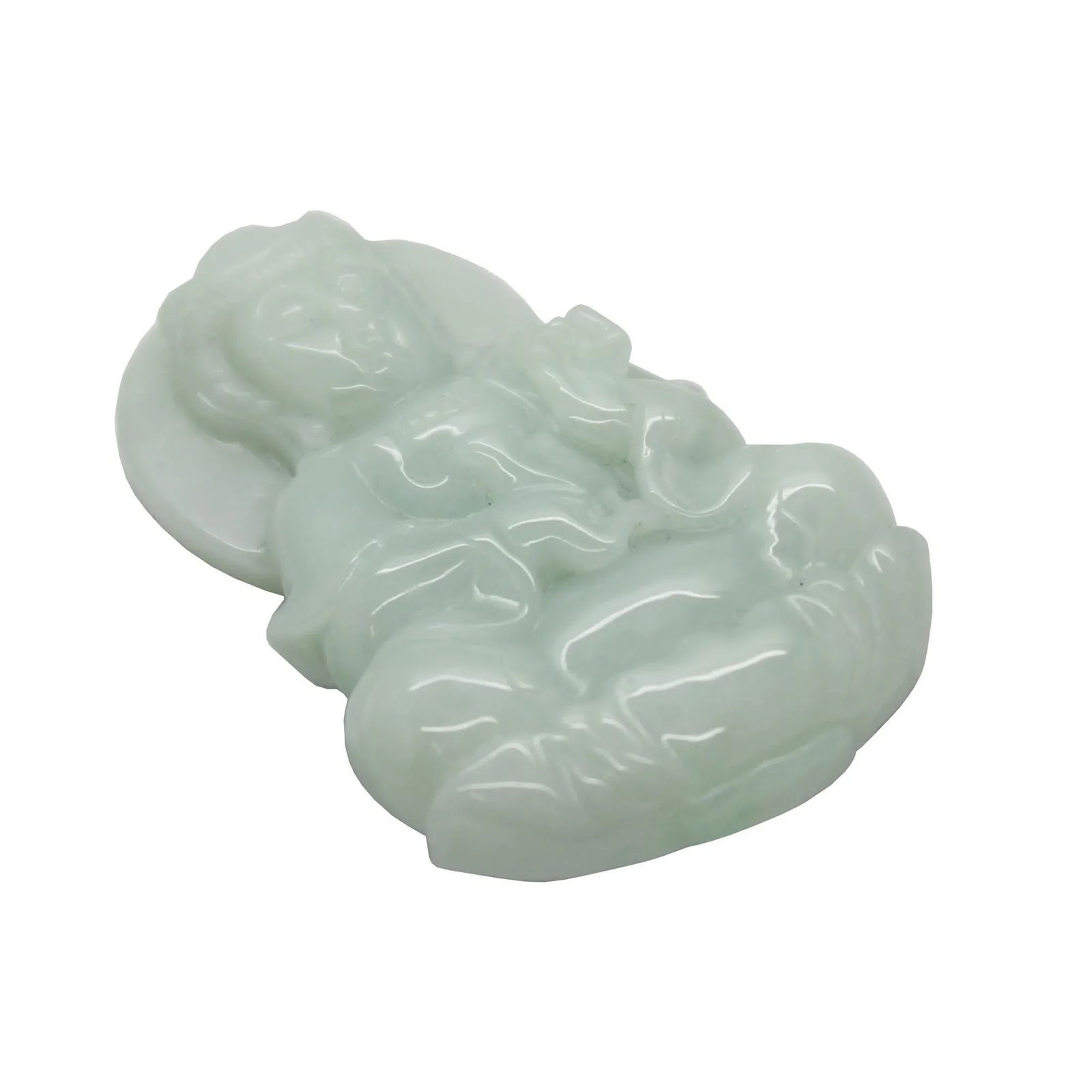 Light Green Sitting Jade Kwan Yin - Bodhisattva - Goddess of Mercy Jade Pendant - 3