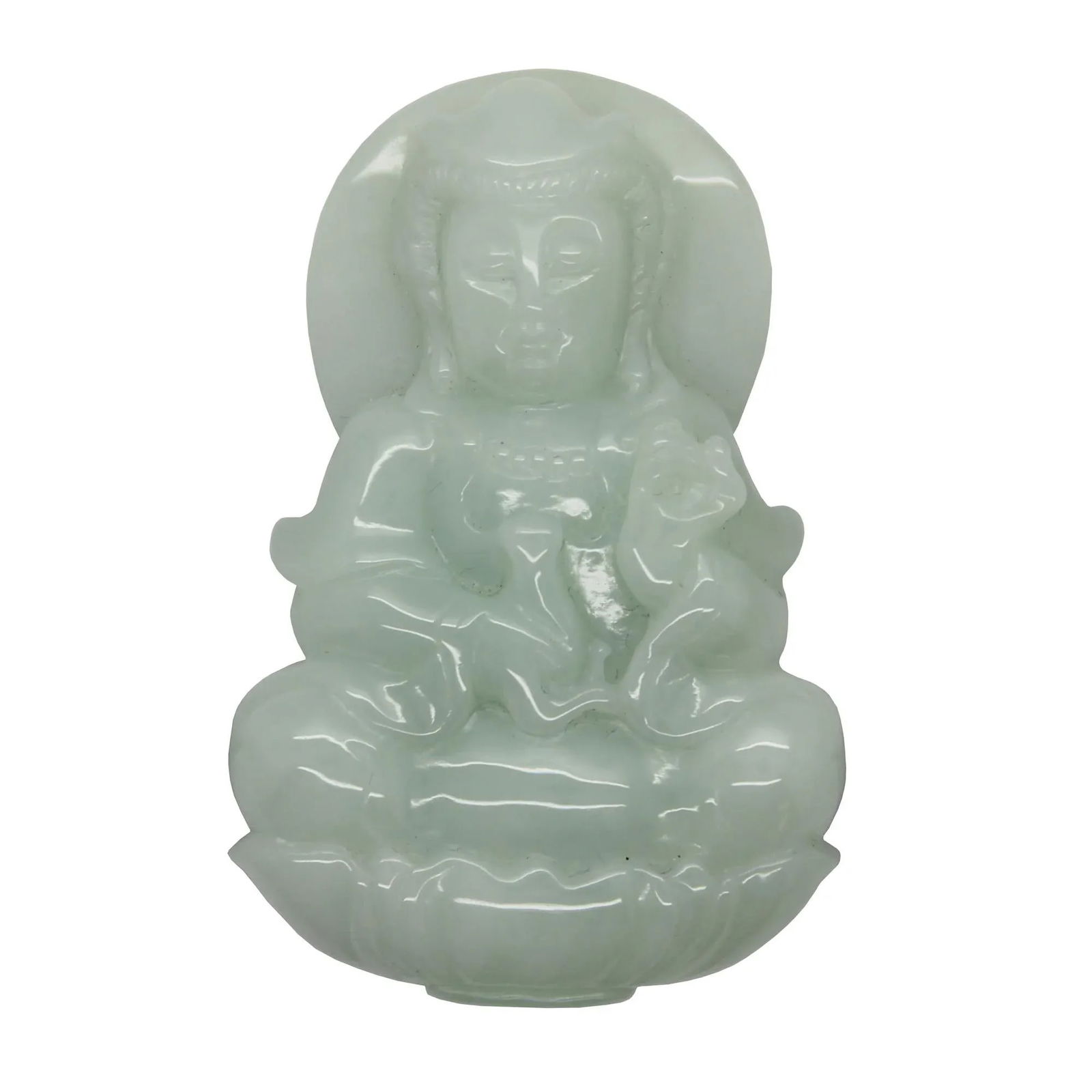 Light Green Sitting Jade Kwan Yin - Bodhisattva - Goddess of Mercy Jade Pendant - 6