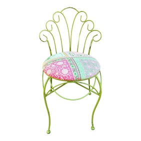 1970s Vintage Green Iron Peacock Garden Chair or Vanity Chair