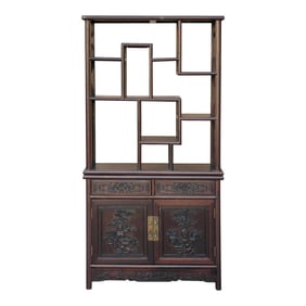Brown Oriental Two Sided Display Curio Cabinet Room Divider B