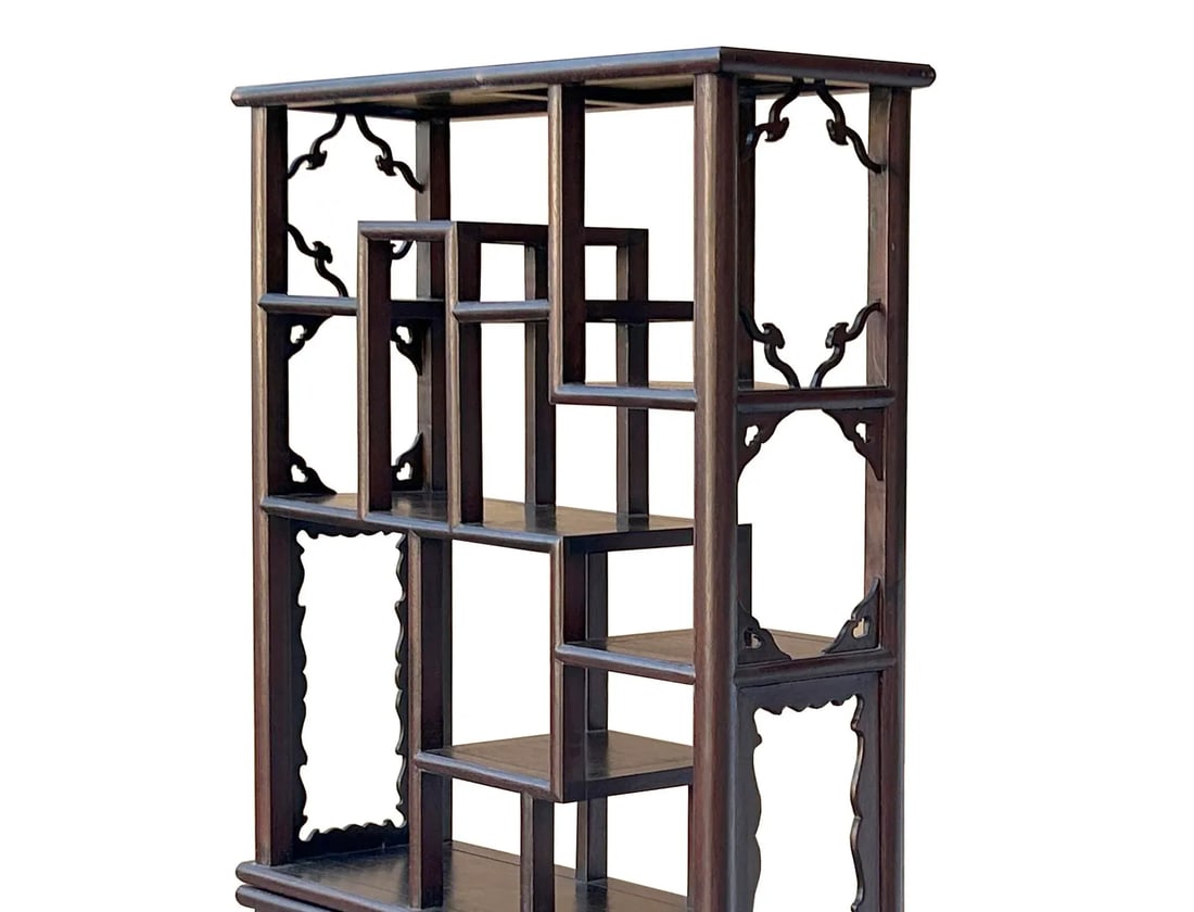 Brown Oriental Two Sided Display Curio Cabinet Room Divider B - 2