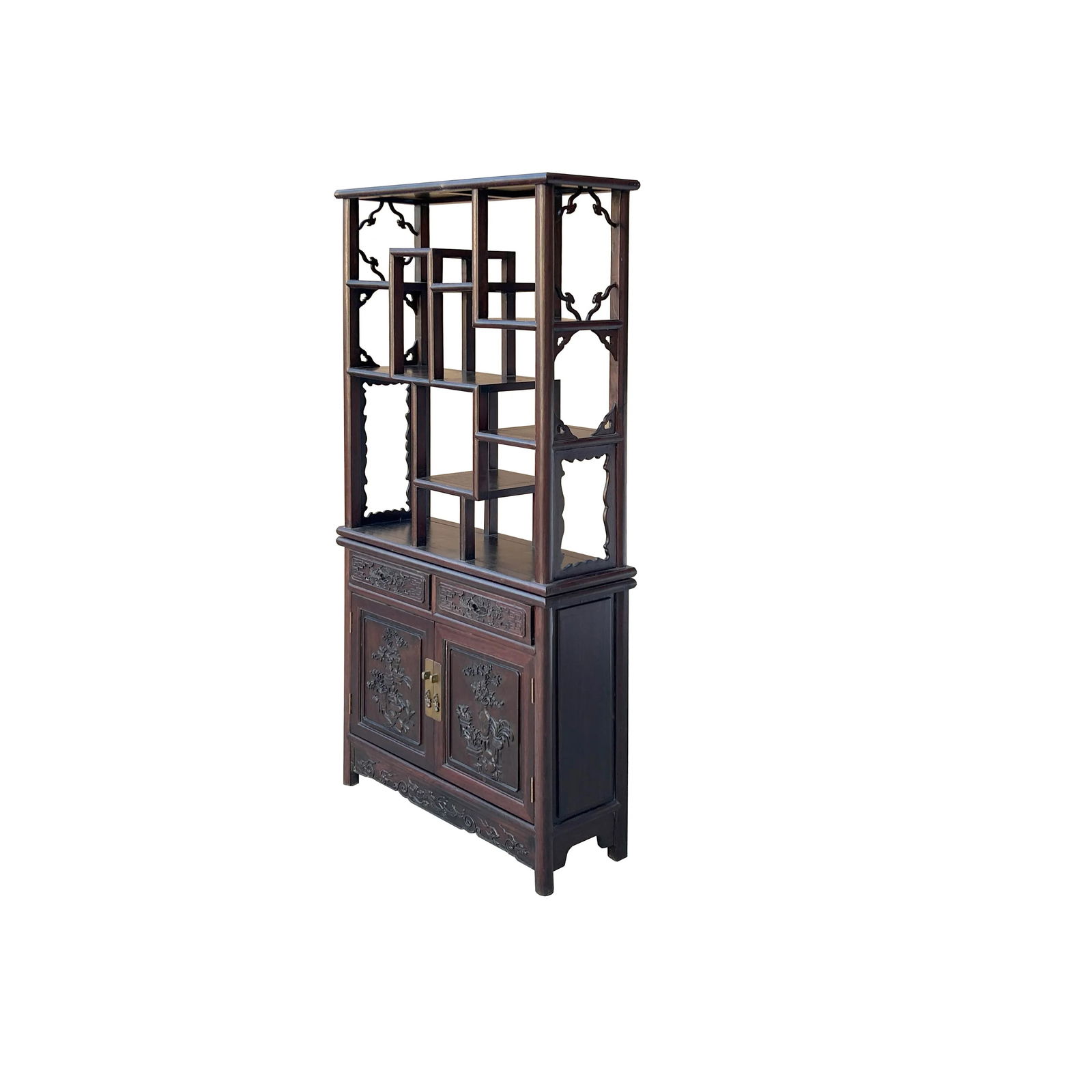 Brown Oriental Two Sided Display Curio Cabinet Room Divider B - 3