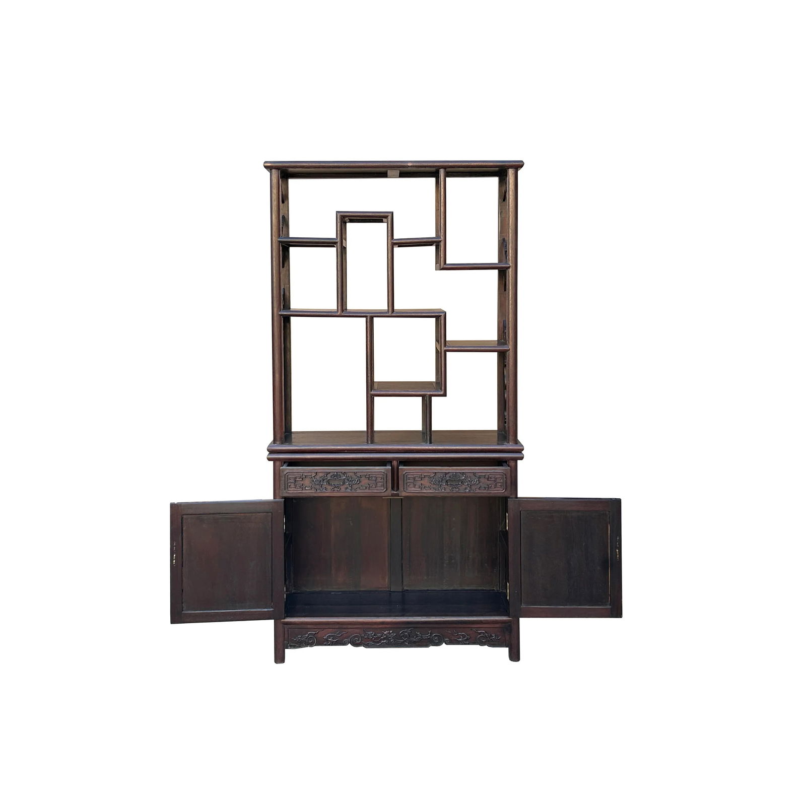 Brown Oriental Two Sided Display Curio Cabinet Room Divider B - 5